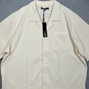 NEW Nova Men Shirt‎ Mens 3XL Off White Cream Show Up Cuban Short Sleeve Stretch